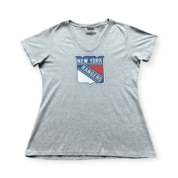 🔃Fanatics New York Rangers Gray V Neck Short Sleeve Cotton Tee Shirt - Picture 1 of 7